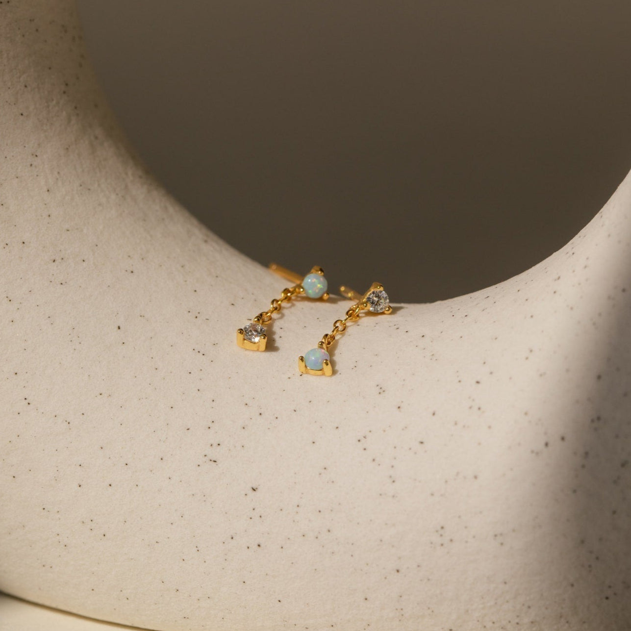 Opal Drop Stud Earrings: Playful Elegance 18K Gold